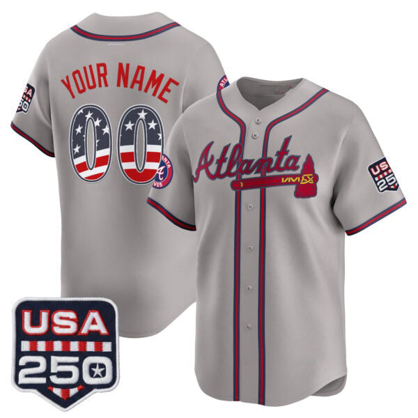 Custom Atlanta Braves Gray USA 250 Fourth of July Vapor Premier Limited Jersey ¨C All Stitched Baseball Jersey