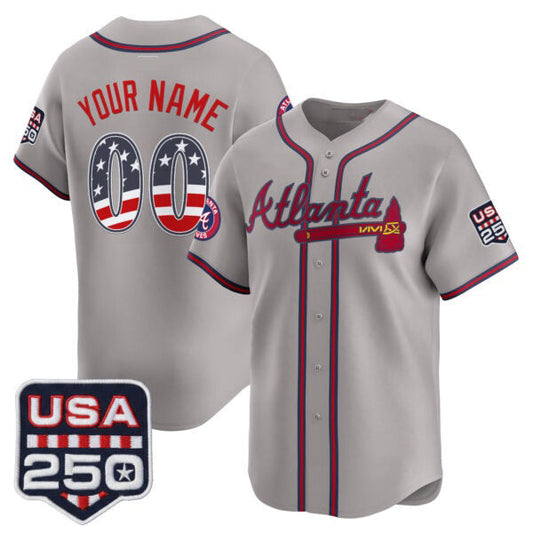 Custom Atlanta Braves Gray USA 250 Fourth of July Vapor Premier Limited Jersey ¨C All Stitched Baseball Jersey