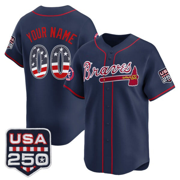 Custom Atlanta Braves Navy USA 250 Fourth of July Vapor Premier Limited Jersey ¨C All Stitched Baseball Jersey