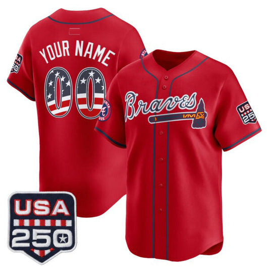 Custom Atlanta Braves Red USA 250 Fourth of July Vapor Premier Limited Jersey ¨C All Stitched Baseball Jersey