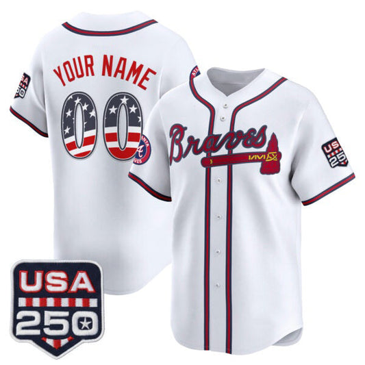 Custom Atlanta Braves White USA 250 Fourth of July Vapor Premier Limited Jersey ¨C All Stitched Baseball Jersey