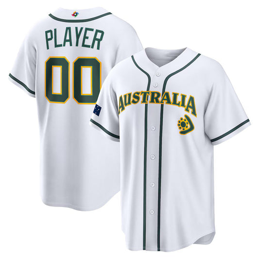 Custom Australia Baseball 2026 World Baseball Classic Home Pick-A-Player Jersey - White Baseball Jersey Puhics