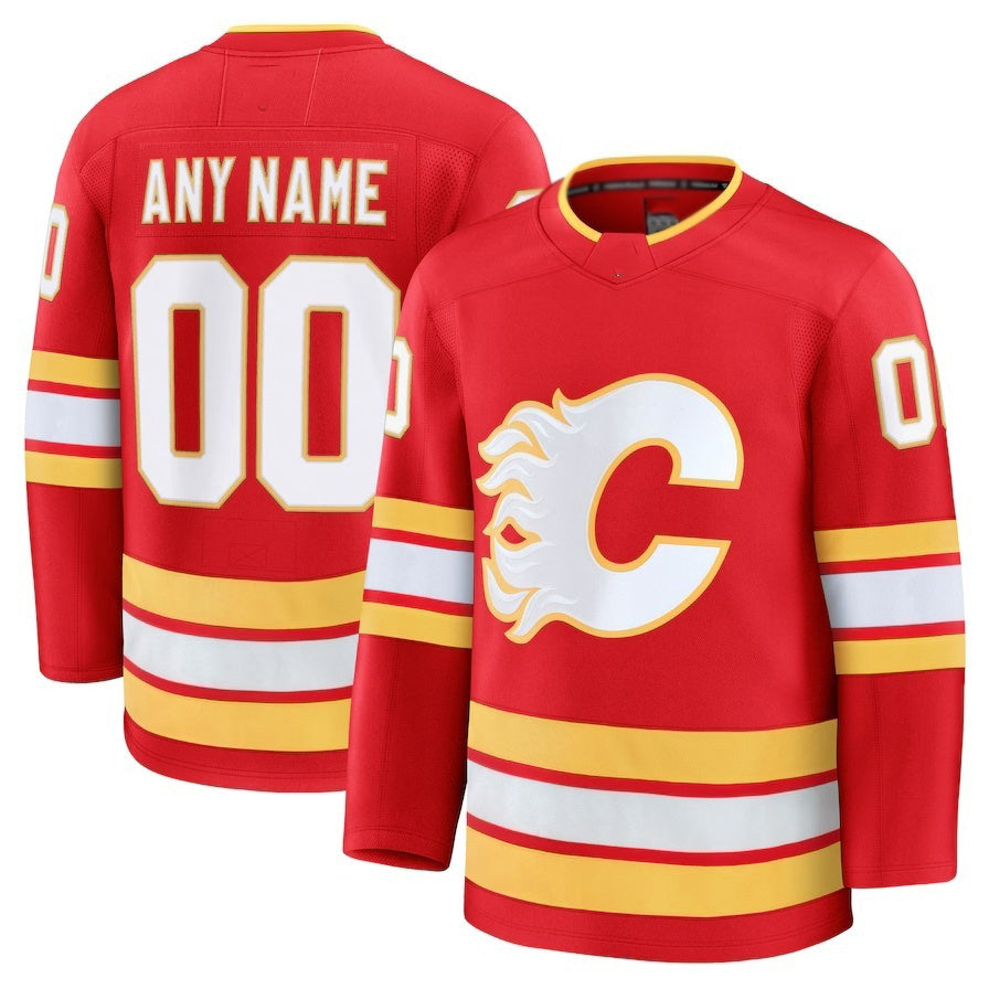Custom C.Flames Fanatics Home Premium Jersey - Red Stitched American Hockey Jerseys