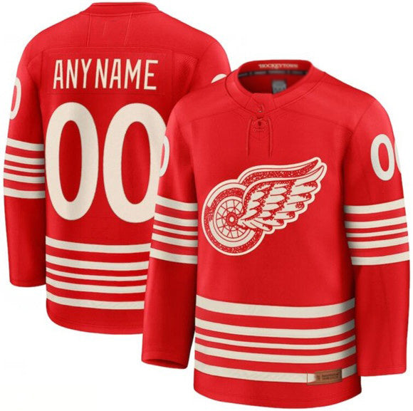 Custom D.Red Wings Active Player Red 2025 Centennial Premium Stitched American Hockey Jerseys