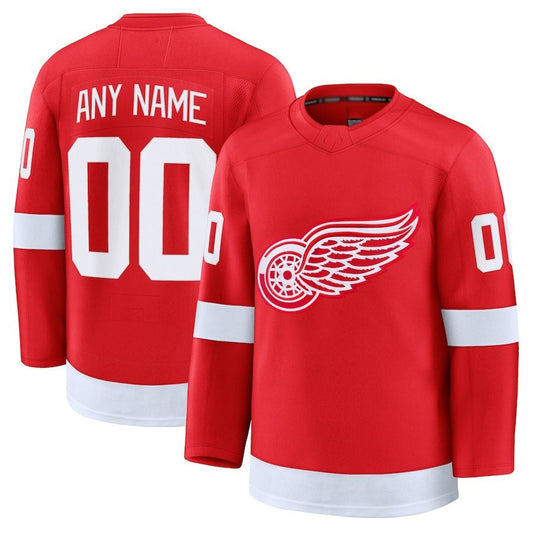 Custom D.Red Wings Fanatics Home Premium Jersey - Red Stitched American Hockey Jerseys