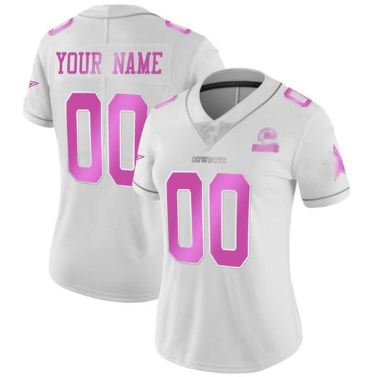 Custom  D.Cowboys White/Pink Game Jersey Stitched Football Jerseys