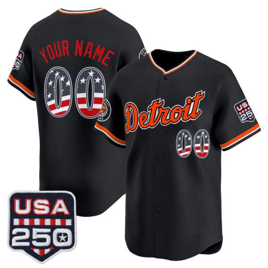 Custom Detroit Tigers Black USA 250 Fourth of July Vapor Premier Limited Jersey ¨C All Stitched Baseball Jersey