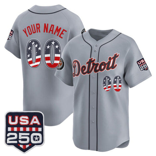 Custom Detroit Tigers Gray USA 250 Fourth of July Vapor Premier Limited Jersey ¨C All Stitched Baseball Jersey