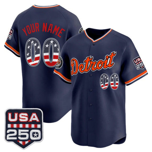 Custom Detroit Tigers Navy USA 250 Fourth of July Vapor Premier Limited Jersey ¨C All Stitched Baseball Jersey