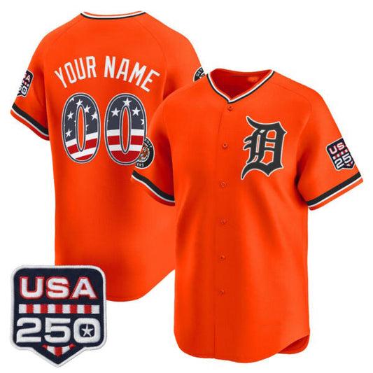 Custom Detroit Tigers Orange USA 250 Fourth of July Vapor Premier Limited Jersey ¨C All Stitched Baseball Jersey