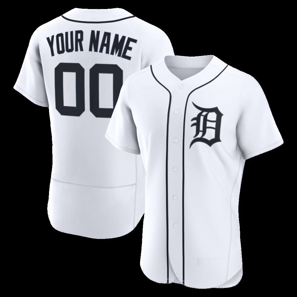 Custom Detroit Tigers White Home Authentic Stitched Baseball Jersey