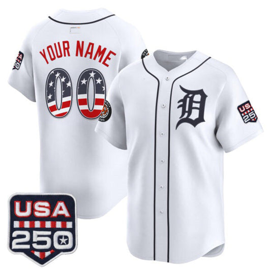 Custom Detroit Tigers White USA 250 Fourth of July Vapor Premier Limited Jersey ¨C All Stitched Baseball Jersey