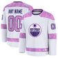 Custom E.Oilers Fanatics 2024 Hockey Fights Cancer Practice Jersey - White Stitched American Hockey Jerseys