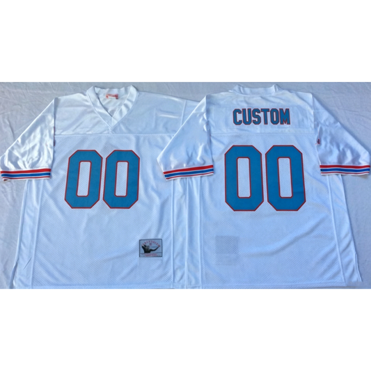 Custom Houston Oilers White Mitchell & Ness Replica Stitched Football Jerseys