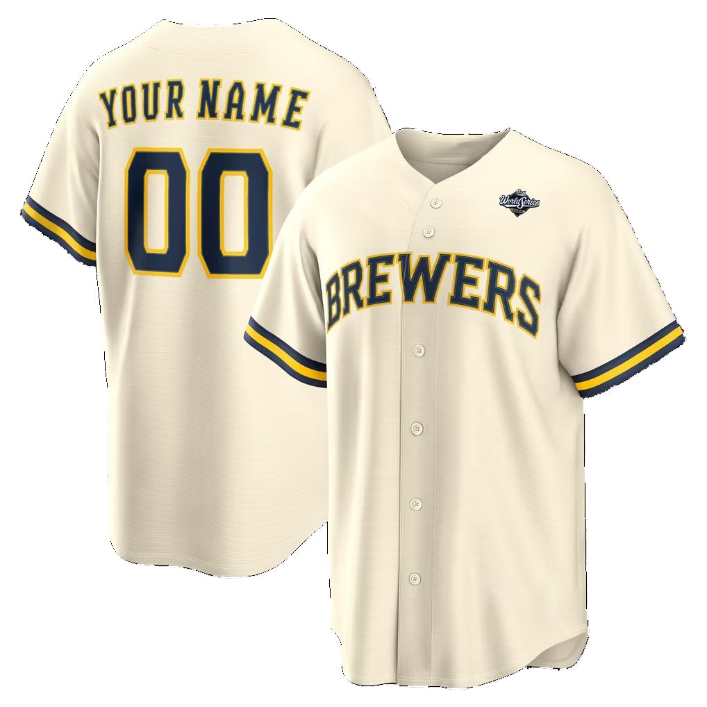Custom Milwaukee Brewers Cream 2026 World Series Patch Home Replica Baseball Jersey