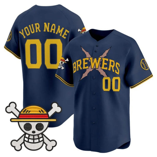 Custom Milwaukee Brewers x One Piece Navy Vapor Premier Limited Jersey - Stitched Baseball Jersey