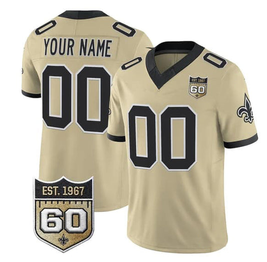 Custom NO.Saints Active Player Gold F.U.S.E. 60th Anniversary Patch Vapor Limited Stitched Football Jersey
