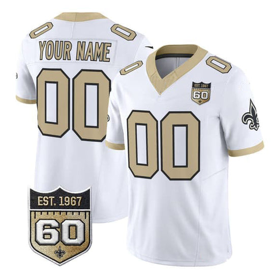 Custom NO.Saints Active Player White F.U.S.E. 60th Anniversary Patch Vapor Limited Stitched Football Jersey