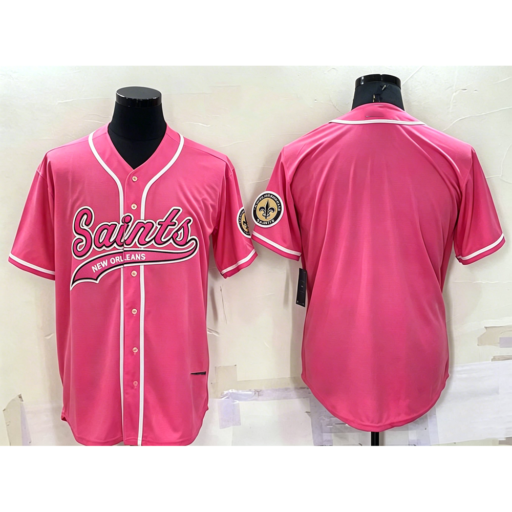 Custom NO.Saints Pink Cool Base Stitched Baseball Jersey