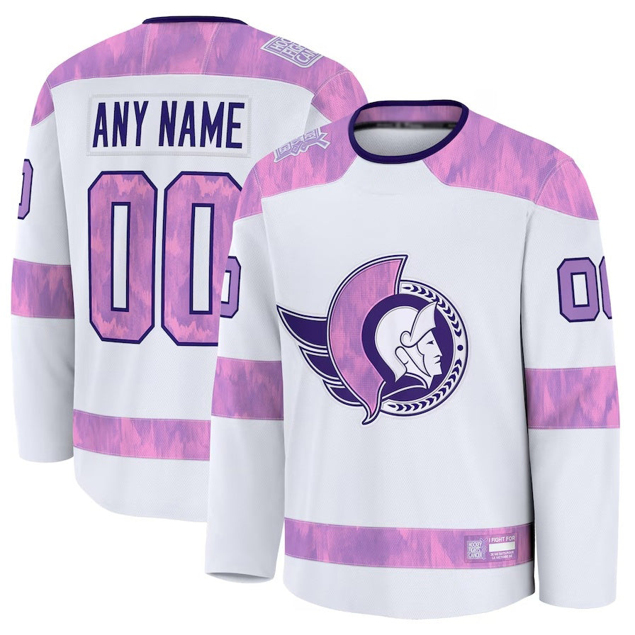 Custom O.Senators Fanatics 2024 Hockey Fights Cancer Practice Jersey - White Stitched American Hockey Jerseys