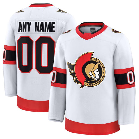 Custom O.Senators Fanatics Away Premium Jersey - White Stitched American Hockey Jerseys