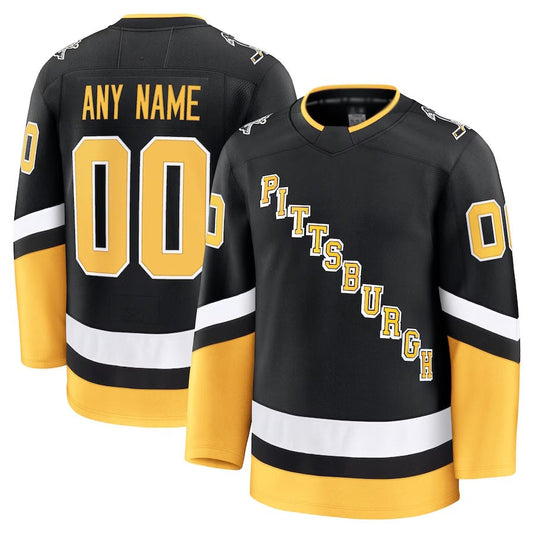 Custom P.Penguins Fanatics Alternate Premium Jersey - Black Stitched American Hockey Jerseys