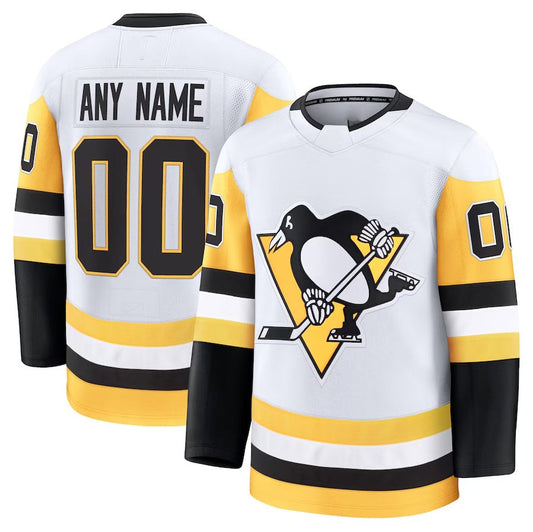 Custom P.Penguins Fanatics Away Premium Jersey - White Stitched American Hockey Jerseys