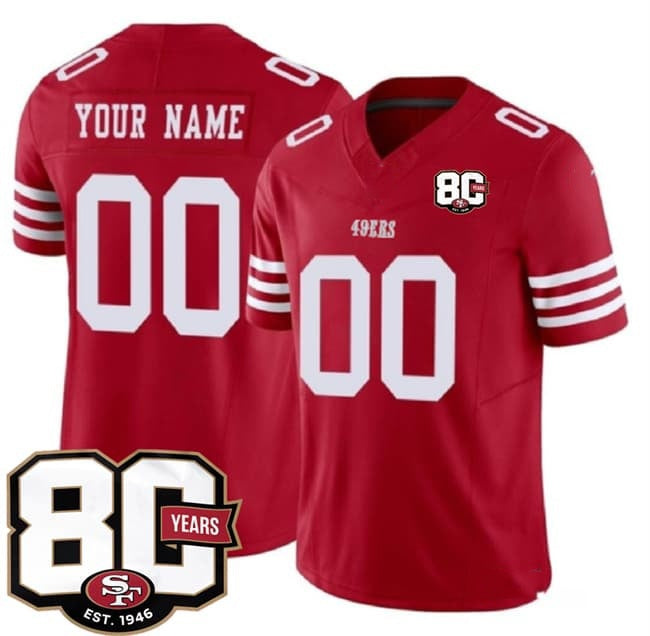 Custom SF.49ers Active Player Red 80th Anniversary Patch 2026 F.U.S.E. Vapor Untouchable Limited Football Jersey