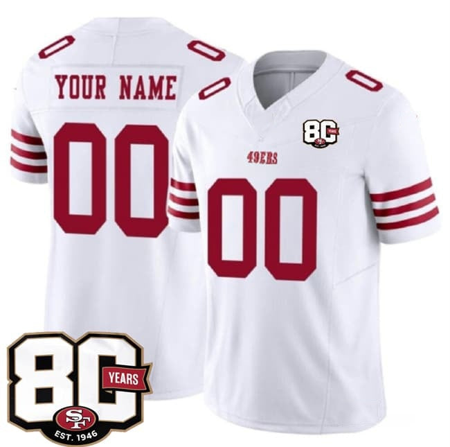 Custom SF.49ers Active Player White 80th Anniversary Patch 2026 F.U.S.E. Vapor Untouchable Limited Football Jersey