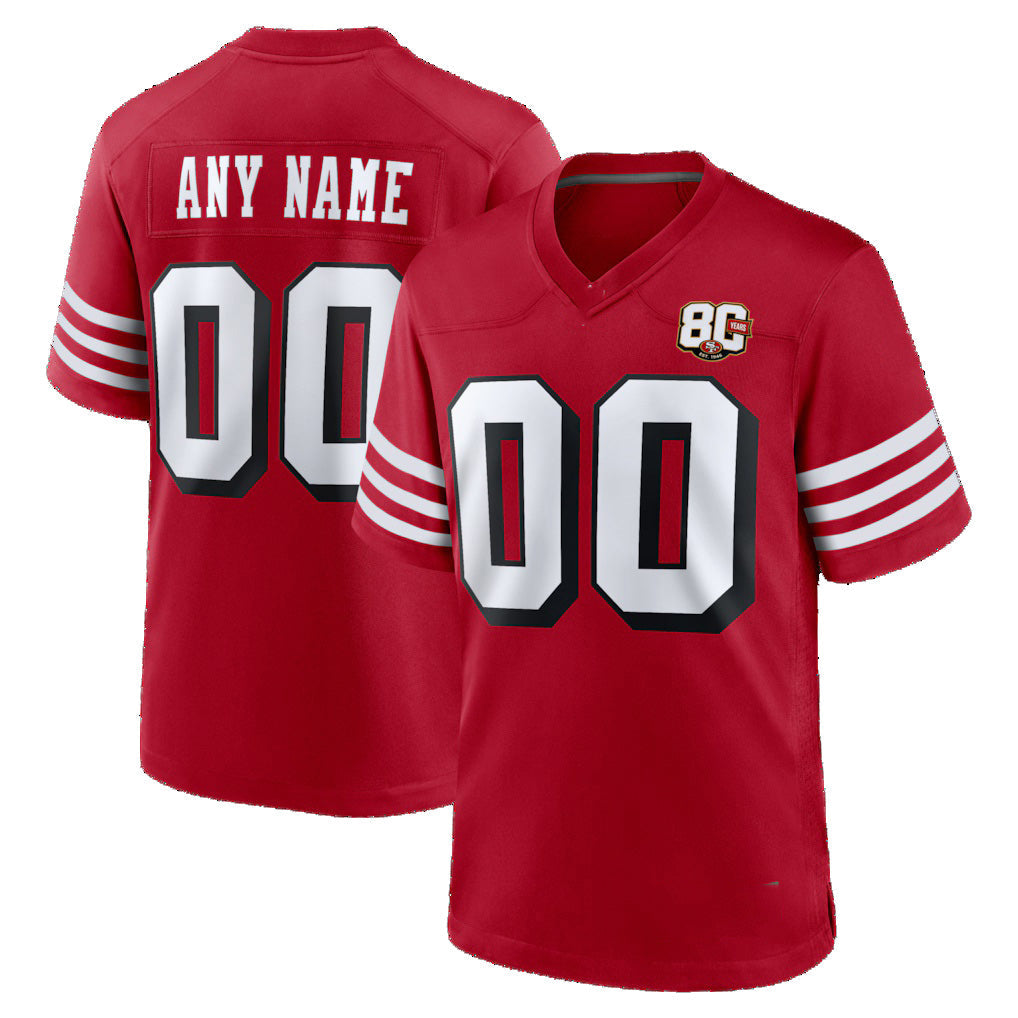 Custom SF.49ers Red 80th Anniversary Alternate Game Football Jersey