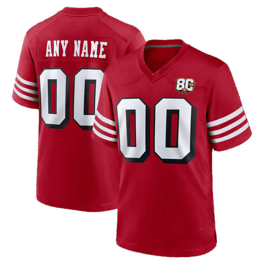 Custom SF.49ers Red 80th Anniversary Alternate Game Football Jersey