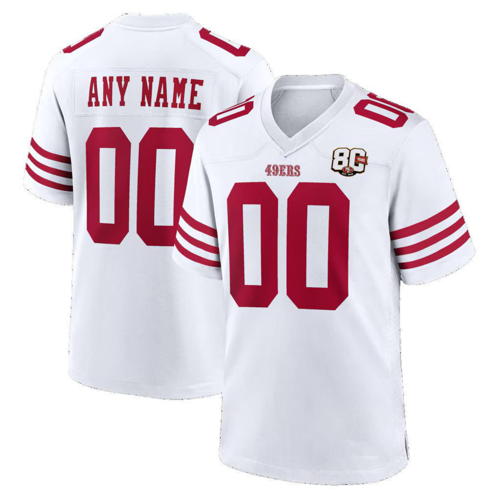 Custom SF.49ers White 80th Anniversary Game Football Jersey