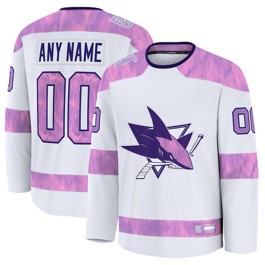 Custom SJ.Sharks Fanatics 2024 Hockey Fights Cancer Practice Jersey - White Stitched American Hockey Jerseys
