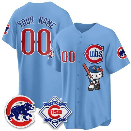 Custom Chicago Cubs Blue Puhics Meow KT All Stitched Jersey