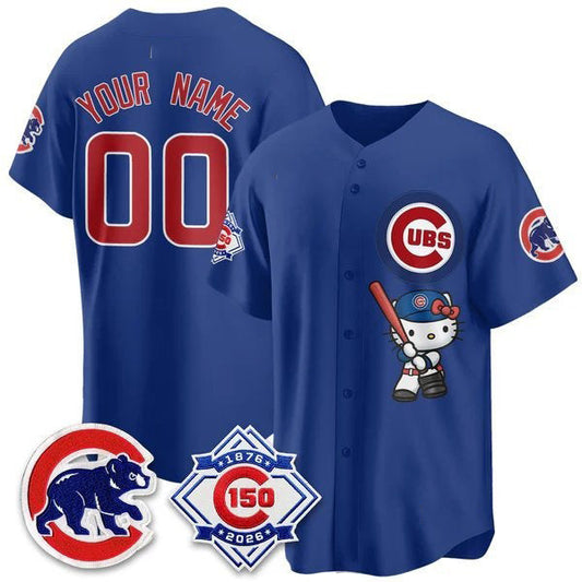 Custom Chicago Cubs Royal Puhics Meow KT All Stitched Jersey