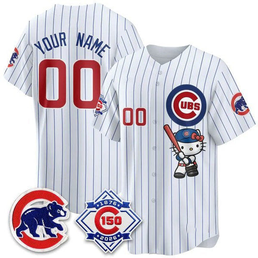 Custom Chicago Cubs Stripes White Puhics Meow KT All Stitched Jersey