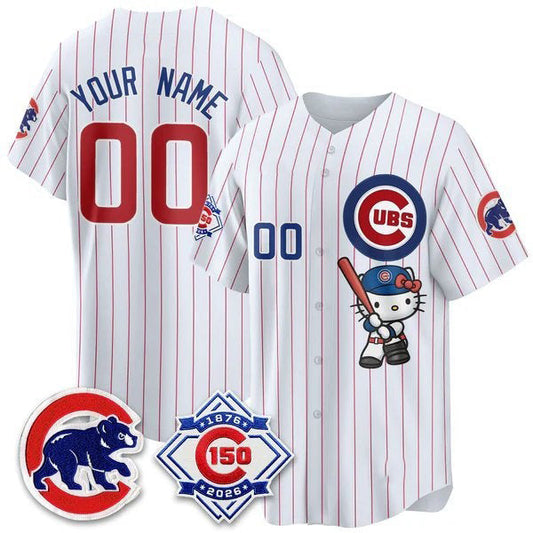 Custom Chicago Cubs Stripes White Puhics Meow KT All Stitched  Jersey 2