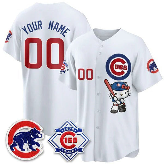 Custom Chicago Cubs White Puhics Meow KT All Stitched Baseball Jersey