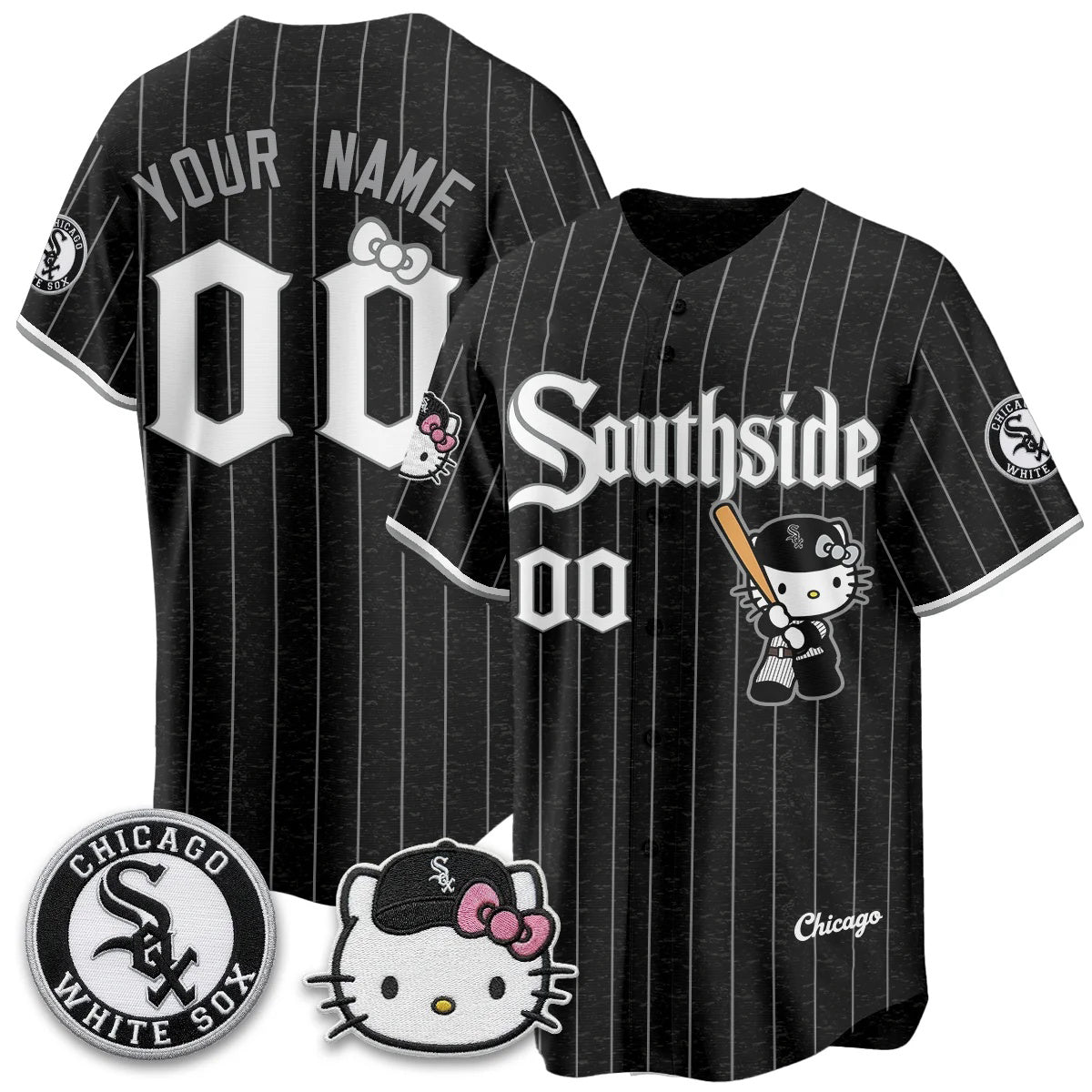 Custom Chicago White Sox Pinstripe Black Puhics Meow KT Vapor Stitched Jersey