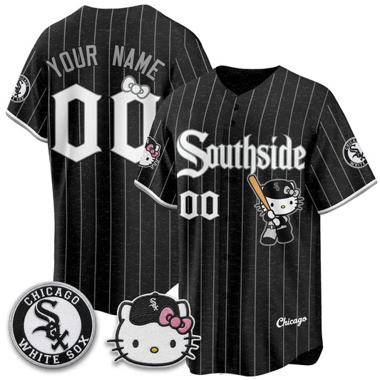 Custom Chicago White Sox Pinstripe Black Puhics Meow KT Vapor Stitched Jersey