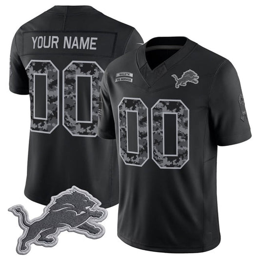 Custom D.Lions Active Player Black Puhics F.U.S.E. 2026 Salute to Service Limited Stitched Jersey