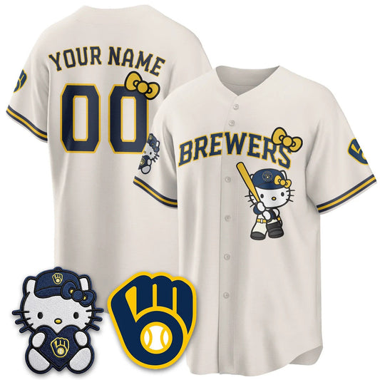 Custom Milwaukee Brewers Cream Puhics Meow KT Night Vapor Limited All Stitched Jersey