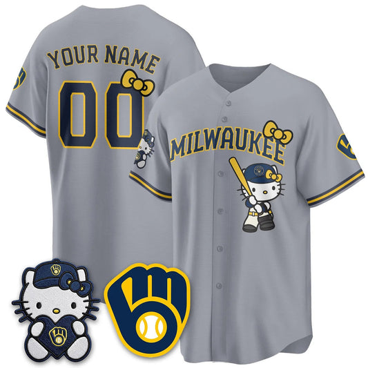 Custom Milwaukee Brewers Gray Puhics Meow KT Night Vapor Limited All Stitched Jersey