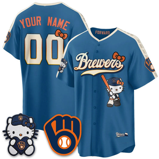 Custom Milwaukee Brewers Mineral Blue Puhics Meow KT Night Vapor Limited All Stitched Jersey