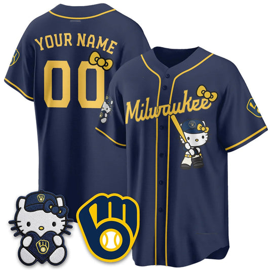 Custom Milwaukee Brewers Navy Puhics Meow KT Night Vapor Limited All Stitched Jersey