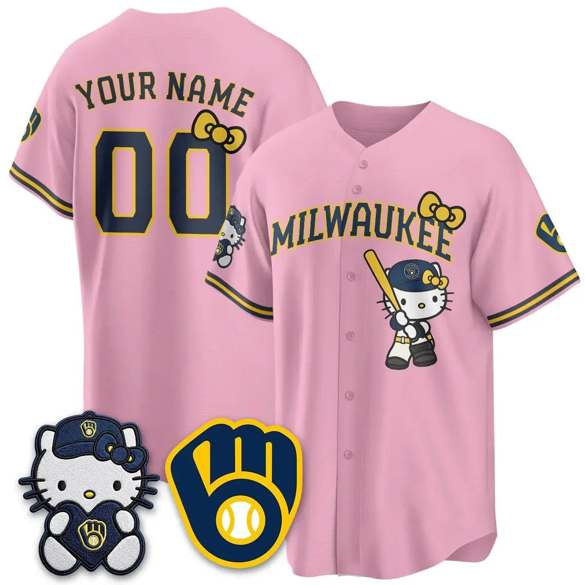 Custom Milwaukee Brewers Pink Puhics Meow KT Night Vapor Limited All Stitched Jersey