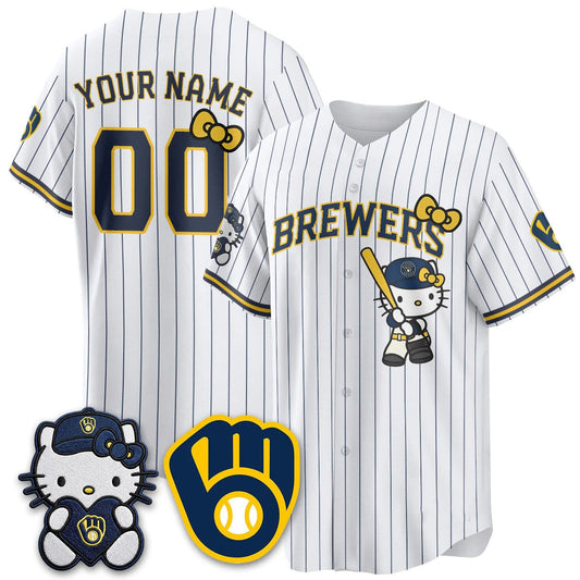 Custom Milwaukee Brewers White Puhics Meow KT Night Vapor Limited All Stitched Jersey