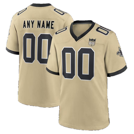 Custom NO.Saints Gold Puhics Alternate 60th Season Game Jersey