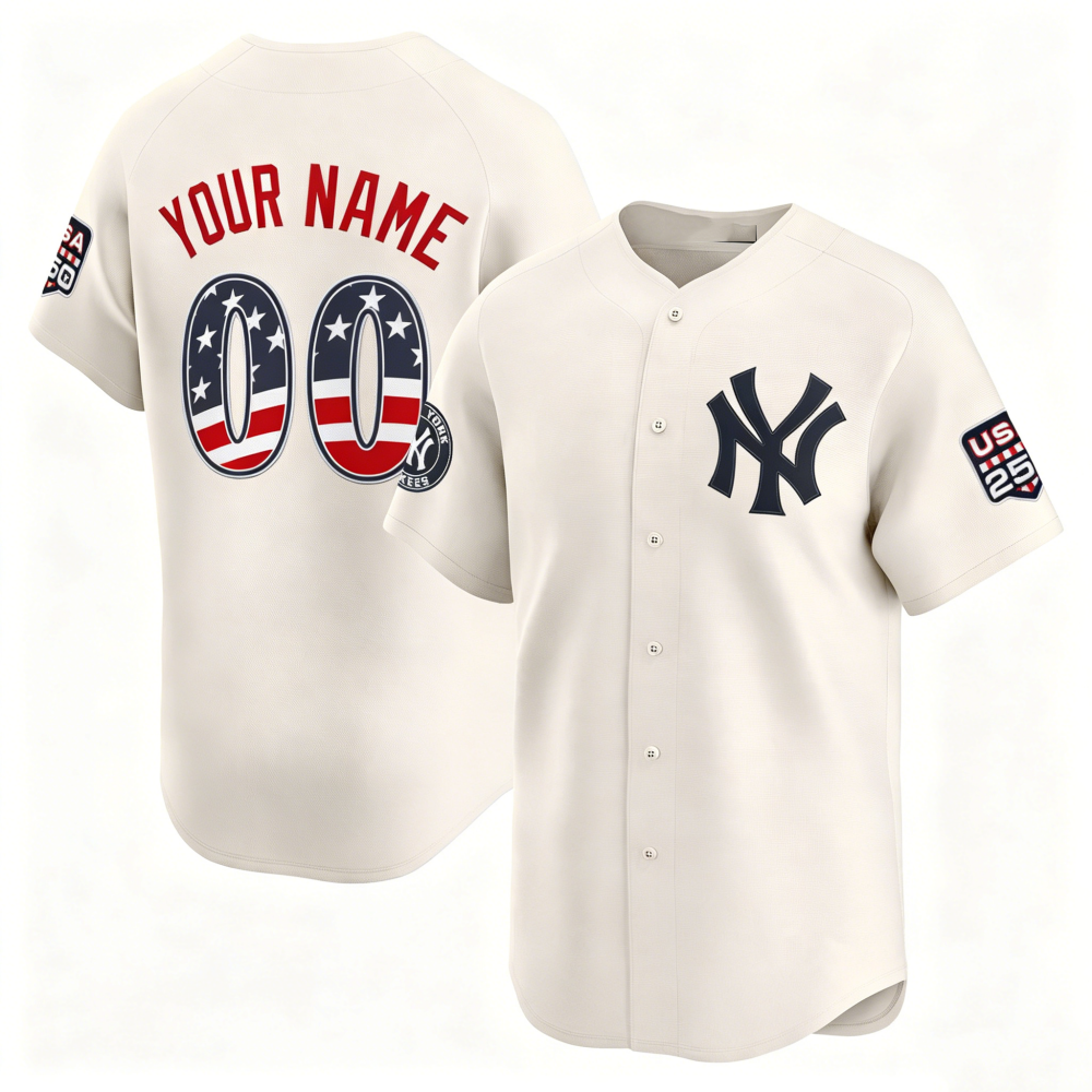 Custom New York Yankees Cream USA 250 Fourth of July Limited Baseball Stitched Jersey