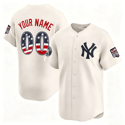 Custom New York Yankees Cream USA 250 Fourth of July Limited Baseball Stitched Jersey